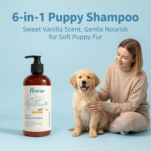 Champú profesional para cachorros 6 en 1 con aroma a vainilla dulce para hidratar y suavizar profundamente el pelaje de las mascotas para perros